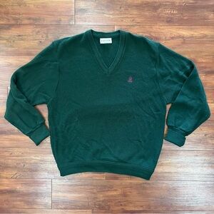 Vintage V-Neck Izod Green Sweater Made in USA Size XL